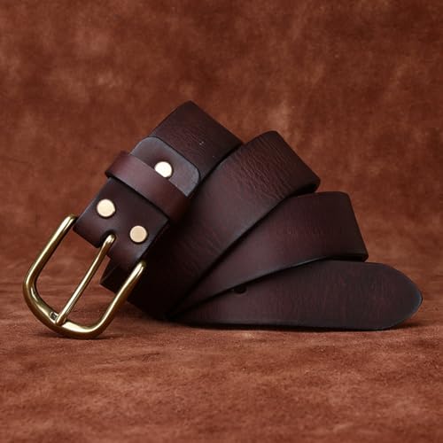 Vintage Hand-Rubbed Distressed Matte Leather Belt for Men,Genuine Cowhide Retro Jeans Waistband with Classic Gold Buckle(120cm/47, Coffee)3