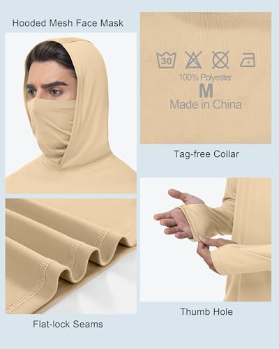 Image of FISHEAL Men's Performance Fishing Hoodie Shirt - UPF 50+ UV Sun Protection Long Sleeve Shirts with Mesh Face Mask