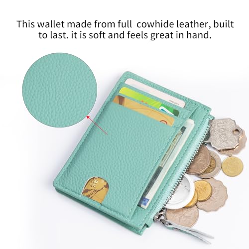 Image of Slim Wallet for Women Small Leather RFID Blocking Credit Card Holder Minimalist Front Pocket Wallet with Coin Purses & Pouches,Lake Blue