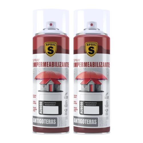 SPSIL Spray Sellador Impermeable Transparente 400ml(pack of 2),Spray Impermeabilizante Multisuperficie Antigoteo Anti-UV, Secado Rápido, Interior y Exterior, Repara Grietas y Fugas
