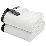 SE SOFTEXLY Cotton Muslin Throw Blanket for Adults,Breathable 4-Layer Yarn Dyed Linen Texture Gauze Blanket for Bed Sofa Couch Twin,Soft Cotton Blanket for All Season (60'x80',Cream White)