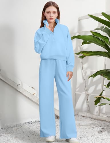 Image of BAVADER Girls Clothes 7-14Y Solid Color Half Zip Pullover Sweatshirt Fleece Lined Kids Sweatpants
