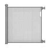 MeeruWorks Retractable Stair Gate for Baby, Extendable Mesh Baby Gate & Dog Gate, 79cm Tall 148cm Wide Child Safety Gate for Doorways, Stairs, Hallways, Indoor/Outdoor Use (Grey)