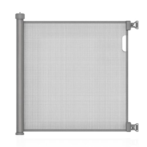 MeeruWorks Retractable Stair Gate for Baby, Extendable Mesh Baby Gate & Dog Gate, 79cm Tall 148cm Wide Child Safety Gate for Doorways, Stairs, Hallways, Indoor/Outdoor Use (Grey)