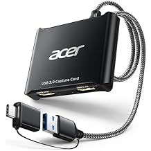 acer USB 3.0 Video Capture Card, HDMI Capture Card for Streaming with 4K Loop-Out & USB A/C | 1080P 60Hz HD | Video Audio Game Capture for PS5/PS4/Switch2/Xbox/Camera/PC/Mac - Black