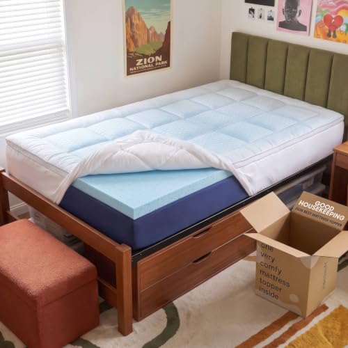 Image of ViscoSoft 3 inch Twin XL Mattress Topper - Cooling Memory Foam Bed Topper for College Dorm - Pillow Top Dual Layer Extra Long Mattress Pad - Dorm Room Essentials - Hybrid Lux