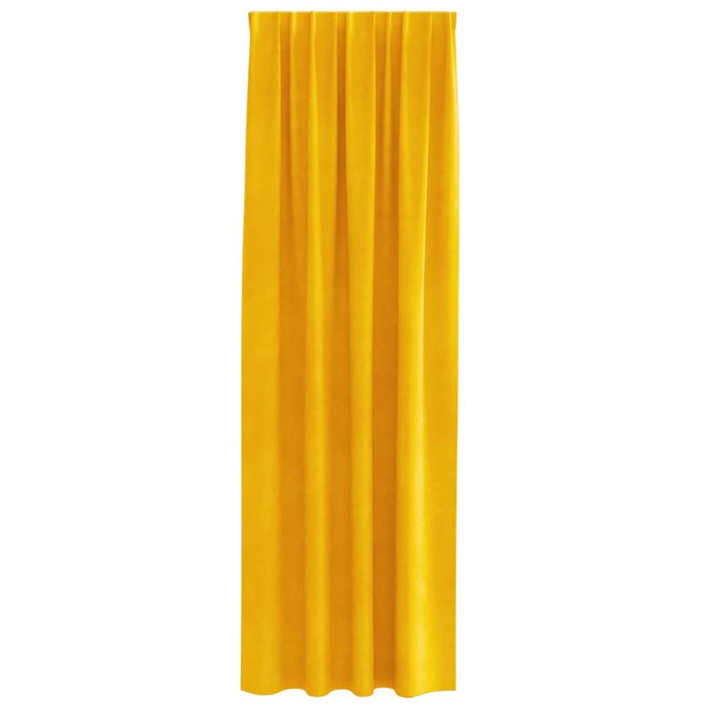 Verdunkelungsvorhänge 2er Set, blickdichte Samt Vorhänge in Senfgelb, 140x260 cm, Moderne Gardinen mit Schlaufen für Wohnzimmer und Schlafzimmer, edle Wohndeko