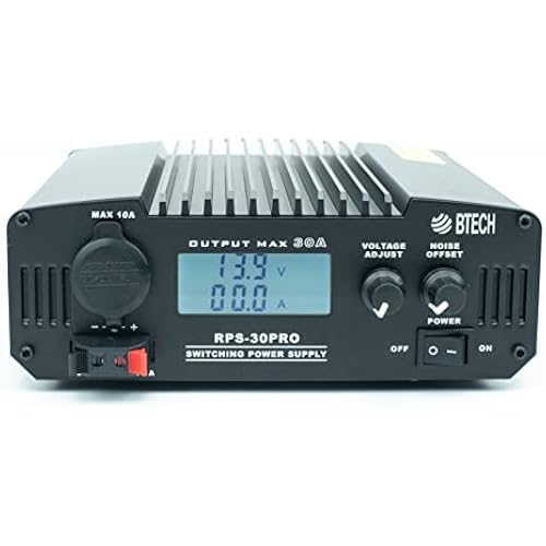 BTECH RPS-30PRO 30 Amp Regulated Universal Compact Bench Power Supply, AC-to-DC Power Convertor, 13.8V (9~15VDC Adjustable) with Noise Offset Adjustment, Includes Multiple Power Connections