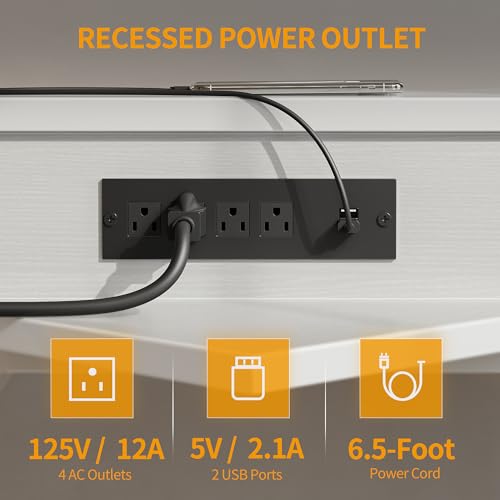 Image of CubiCubi 59 Inch L Shaped Desk with USB Charging Ports and LED Lights, Corner Computer Desk with Drawer and Storage Shelf, Home Office Desks with Monitor Stand and Power Outlets, Black