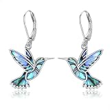 Hummingbird Earrings Abalone Shell 925 Sterling Silver Bird Earrings Dangle Hummingbird Jewelry Gifts for Women Girls Mom Hummingbirds Lovers (Leverback Style)