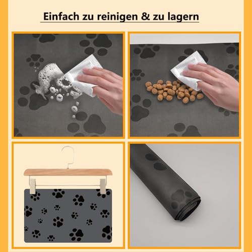Caiyloxn Napfunterlage Hund 60 X 40 cm Haustierfuttermatte für Hunde und Katze Große Futtermatte Hundenapf Unterlage rutschfeste wasserdichte Futternapf Unterlage für Haustiere(Grau)