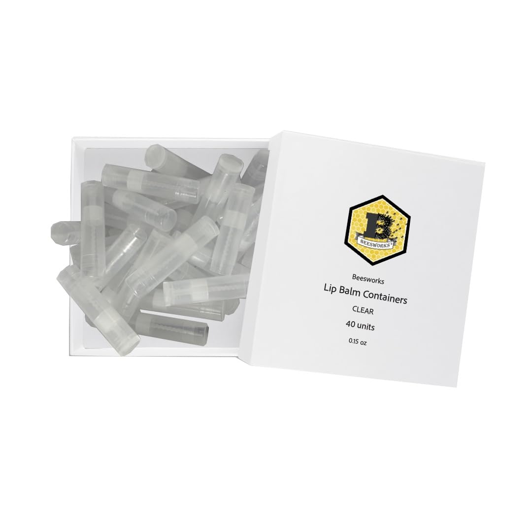 Beesworks Lip Balm Containers, Round Tubes | Pack of 40 | Clear, 0.15oz Containers with Caps, Made in USA | For DIY Lip Stick, Homemade Lip Balms
