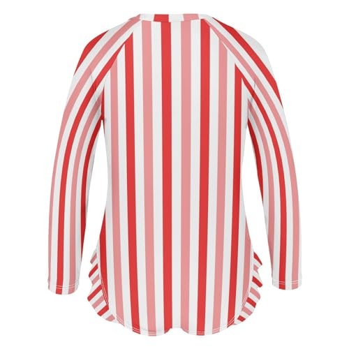 CaTaKu Girls Swimsuit One Piece Rash Guard Pink Red Stripes Kids Bathing Suit Long Sleeve UPF 50+ Swimwear 3-12T3