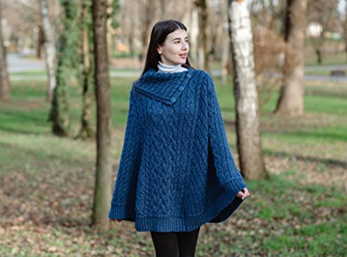 SAOL 100% Merino Wool Cowl Neck Button Poncho for Ladies2