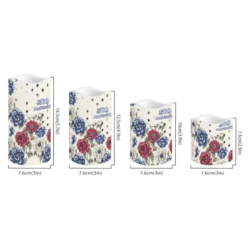 Image of 250th National Independence Day Battery Operated Candles Floral Print Fake Candle Remote Control 1776-2026 Flameless Candles Patriotic Decorations for Home, 4 Pack