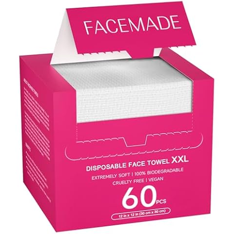 FACEMADE 60 Ct Disposable Face Towels XXL, Face Towelettes for Makeup and Clean, Super Soft and Thick Dry Wipes, USDA Certified 100% Biobased, Rose Cover