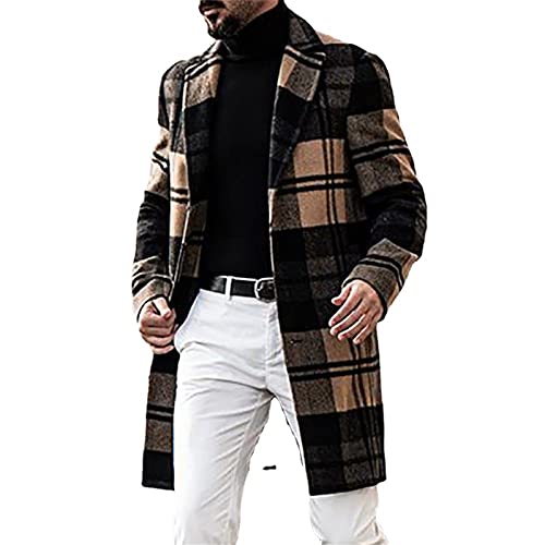 MANYMANY Abrigo a Cuadros para Hombre Chaqueta Larga Elegante 3/4 para Hombre Abrigo de Invierno Grueso con Bolsillos Cover