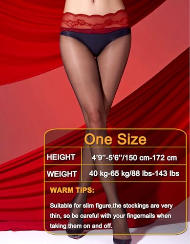 Image of HTRUIYA Women's Seamless Pantyhose Matte Silk Lace Tights Ultra Thin Sheer High Waist Stockings