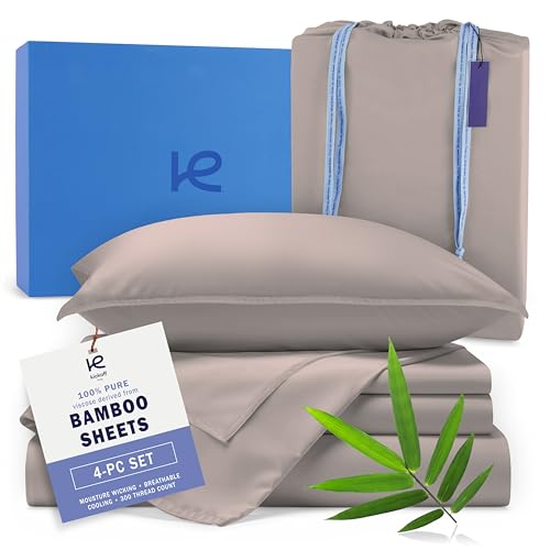 Kickoff Viscose Bamboo Sheets Full Size 4-pc 100% Organic Bamboo Viscose Bed Cooling Sheets Full Size Set Cool Bedding for hot Sleepers Sheet, Flat, Fitted, Pillowcases (Grey Mist, F)