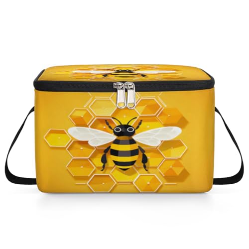 GzLeyigou Bee Honeycombs Lunch Bags for Women Men 9 Cans, Hot & Cold Food Delivery Bag Insulated Grocery Bag Insulated Lunch Box Bee Cooler Bag for Office Work Picnic Beach