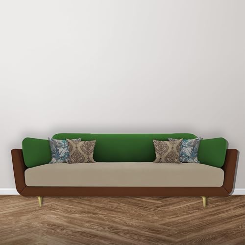 Image of Black Wood Modern Mid Century Velvet 3 Seater Sofa with Three Colour Shade with Extended Warranty for Bedroom, Living Room, Dining Room (Brown Beige Green, 3 Seater)