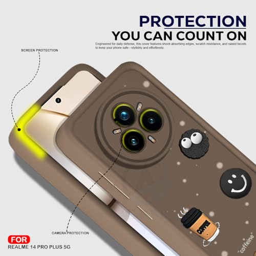 Image of AESTMO Back Case Cover for Realme 14 Pro Plus 5G | Cute Fun Cartoon 3D Ball | Coffee Silicone Case | Full Body Protection | Camera Protection Back Cover for Realme 14 Pro Plus 5G (Brown)