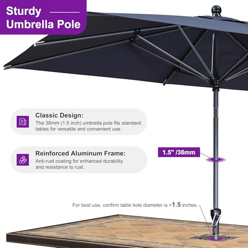 Image of PURPLE LEAF Patio Market Umbrella 10' x 6.5' Rectangle Dual Tilt Navy Blue