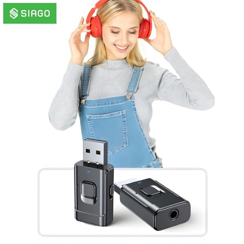 Image of SIAGO BlueMe Bluetooth 5.0 Adapter | 2-in-1 Receiver & Transmitter for Car, TV, PC, Home Theater | Plug & Play USB /AUX Wireless Audio Dongle (Black) | SIA337