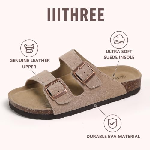 IIITHREE Cork Footbed Womens Sandals, Two Adjustable Strap with Bucklse Flat Slide Sandals, Arch Support Summer Sandals for Women - image 4
