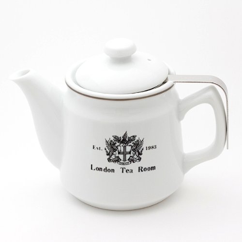 茶漉し付きティーポット 600ml(陶器製) (オリジナルロゴ入り) 白 シンプル 日本製 茶漉し付きティーポット 600ml(陶器製) (オリジナルロゴ入り) 白 シンプル 日本製