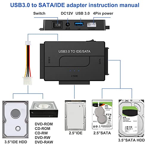 Adaptador USB 3.0 a IDE/SATA para disco duro 2.5" y 3.5" miniatura 3