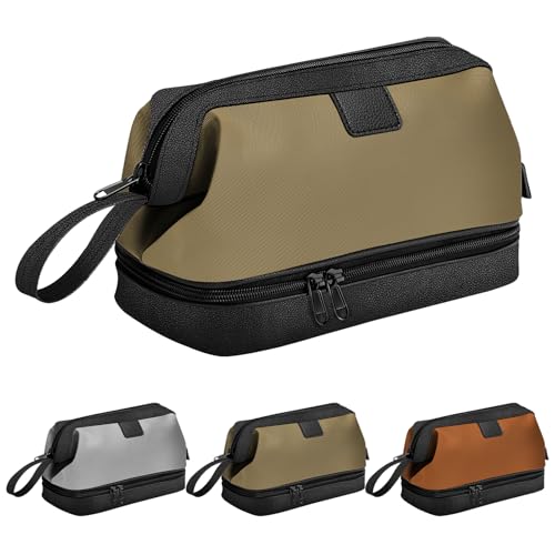 Lermende Kulturtasche für Männer: Reisetasche mit großem Fassungsvermögen, wasserdichte Kosmetiktasche aus Nylon, multifunktionaler Kulturbeutel-Organizer. (Khaki Color)