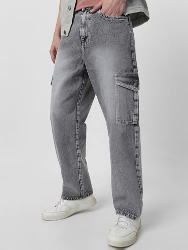 Image of Neostreak Men's Loose Baggy Fit Washed Cargo Jeans with 6 Pockets Non-Stretchable