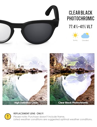 Image of BLAZERBUCK Anti-salt Replacement Lenses Compatible with Ray-Ban Meta Headliner RW4009 | RW4013 (Gen 2) 50mm Smart Glasses - Clear to Black Photochromic