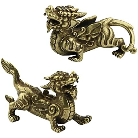 Milisten 1 Paar Messing Feng Shui Pi Yao Figur Chinesische Pi Xiu Ornament Bronze Pixiu Drache Biest Böse Geister Statue Amulett Symbol des Reichtums Cover