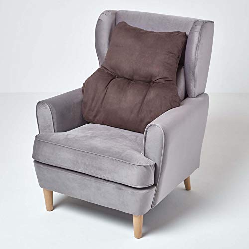 Homescapes Sessel-Rückenkissen braun 68x58 cm, Lendenkissen Sofa, 15 cm Dickes Rückenstützkissen Bett mit Velours-Bezug