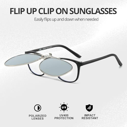 Image of Trysee Polarized Clip on Sunglasses Over Prescription Glasses Aviator Style UV400 Protection Flip Up TS-CO-013