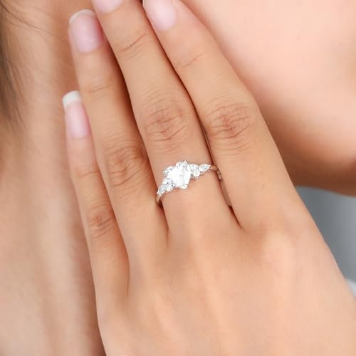 Moissanite Engagement Ring for Women 1.25CT Heart-shaped Moissanite Ring 925 Sterling Silver Wedding Band for Women Halo Promise Rings for Her Wedding Rings Size 3-102