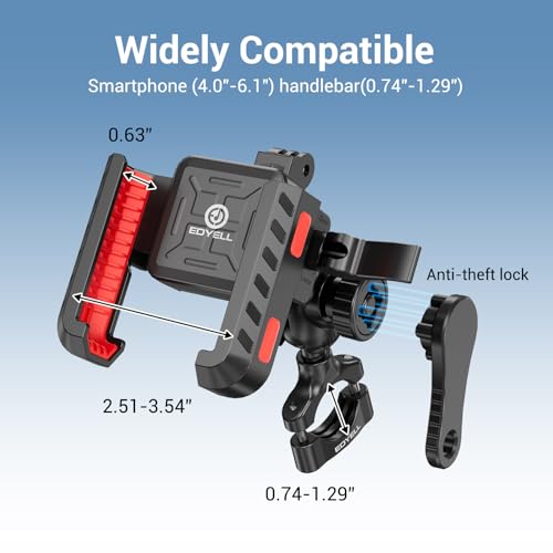 Image of EDYELL Mobile Holder for Bike,Motorcycle Phone Mount Holder, Anti-Theft, Anti-Vibration Dampener Mount,360 Adjustable for Motorcycle Bike ATV Scooter Fit 4.7 inch-7.2 inch Cellphone 12-M Warranty (YF303-A)
