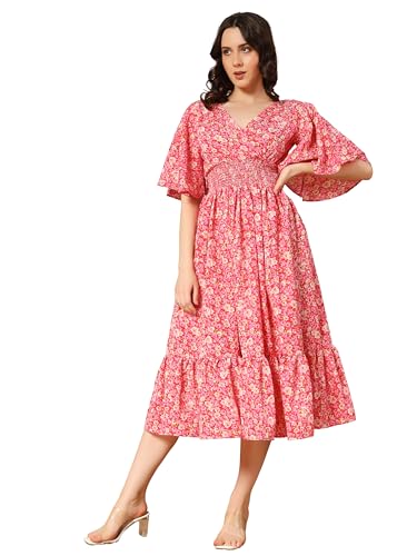 Image of ZWERLON | Beautiful Floral Pattern | Midi Length | Eye-Catching Design | Perfect for Casual |Flattering Fit and Soft | Comfortable Fabric