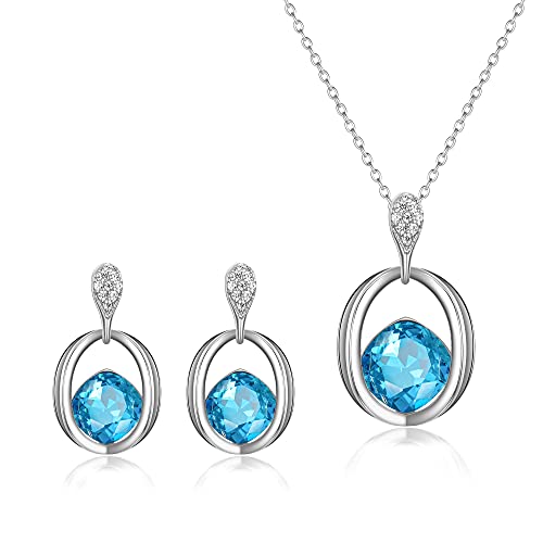 EleQueen Women's Cubic Zirconia Oval Shape Pendant Necklace Earrings Sets Made with Austrian Crystal Valentine's Day/Mother's Day/Christmas Jewelry for Women Birthday