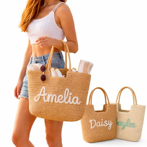 Bolso de playa personalizado tejido para mujer miniatura 1