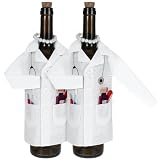 White Wine Bag for Nurse Practitioner Gifts, Felt Wine Bottle Clothes, Liquor Bottle Wrapping Cover with Necklace Capsules Decorations, White Coat Ceremony Gifts for Doctor Women Graduation Party 2pcs