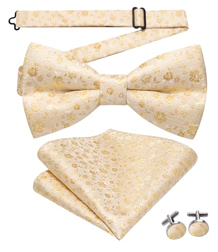 Image of Dubulle Mens Paisley Striped Bowtie Set Pre-tied Bowtie for Men and Pocket Square Set Wedding Business