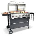 Flintex 6 Burner Propane Gas Grill Griddle Combo with Porcelain-Enameled Cast Iron Grates & Cast Iron Pan, Dual Outdoor BBQ Grill With Flat Top Griddle for Backyard Barbecue, 610 sq.in.