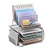 DESIGNA Stackable Mesh Desk Organizer with 3 Sliding Letter Trays 4 File Holders 2 Side Compartments & Pencil Holder Non-Slip All in One Desk Accessories Organizers Office Storage, Champagne