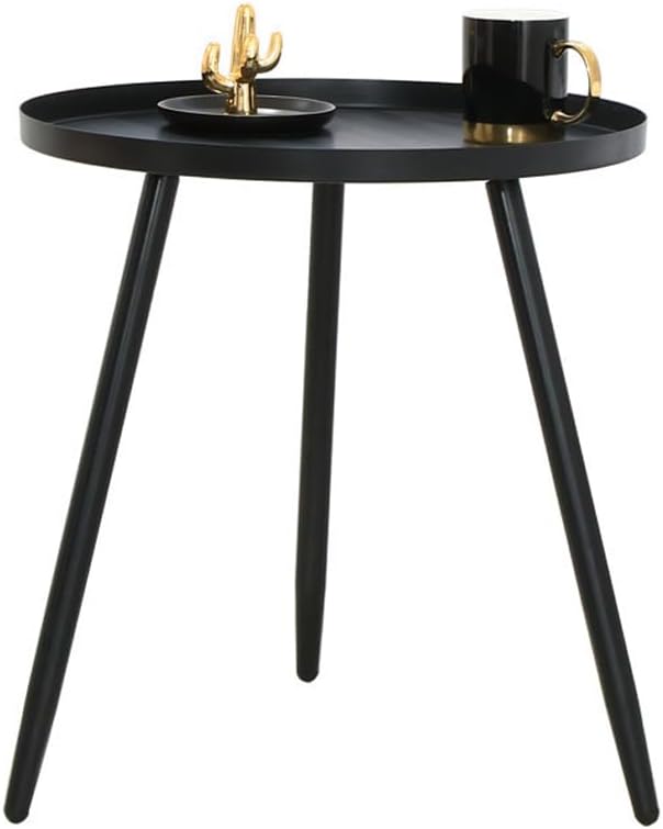 Metal End Table Black Side Table, Modern Round Coffee Table Bedside Table Nightstand for Bedroom, Living room Indoor & Outdoor (Black)