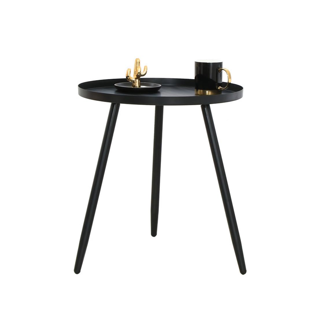 MOZOGOT Metal End Table Black Side Table, Modern Round Coffee Table Bedside Table Nightstand for Bedroom, Living room Indoor & Outdoor (Black)