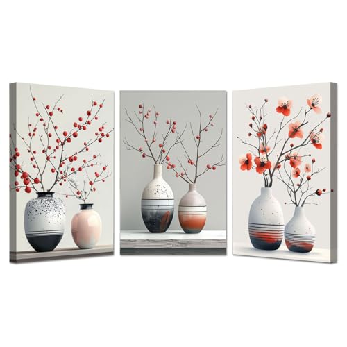 Cadre déco murale pour raviver un salon terne - Lot 3 toiles forêt et fleurs en vase 30x45