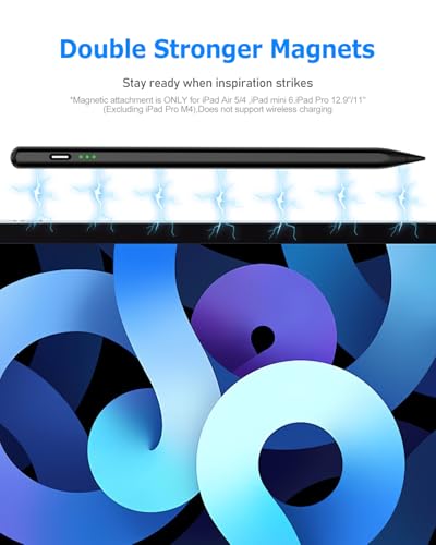 Image of Black Stylus Pen for iPad Pro Air Mini 2018-26, Palm Rejection Fast Charge | Compatible with iPad 6-11 Gen (A16), iPad mini 5 /6 /7, iPad Air 3-6 Gen (M2 /M4), iPad Pro 11 /12.9 inch 1-6 Gen, M4 iPad Pro 11 /13 inch